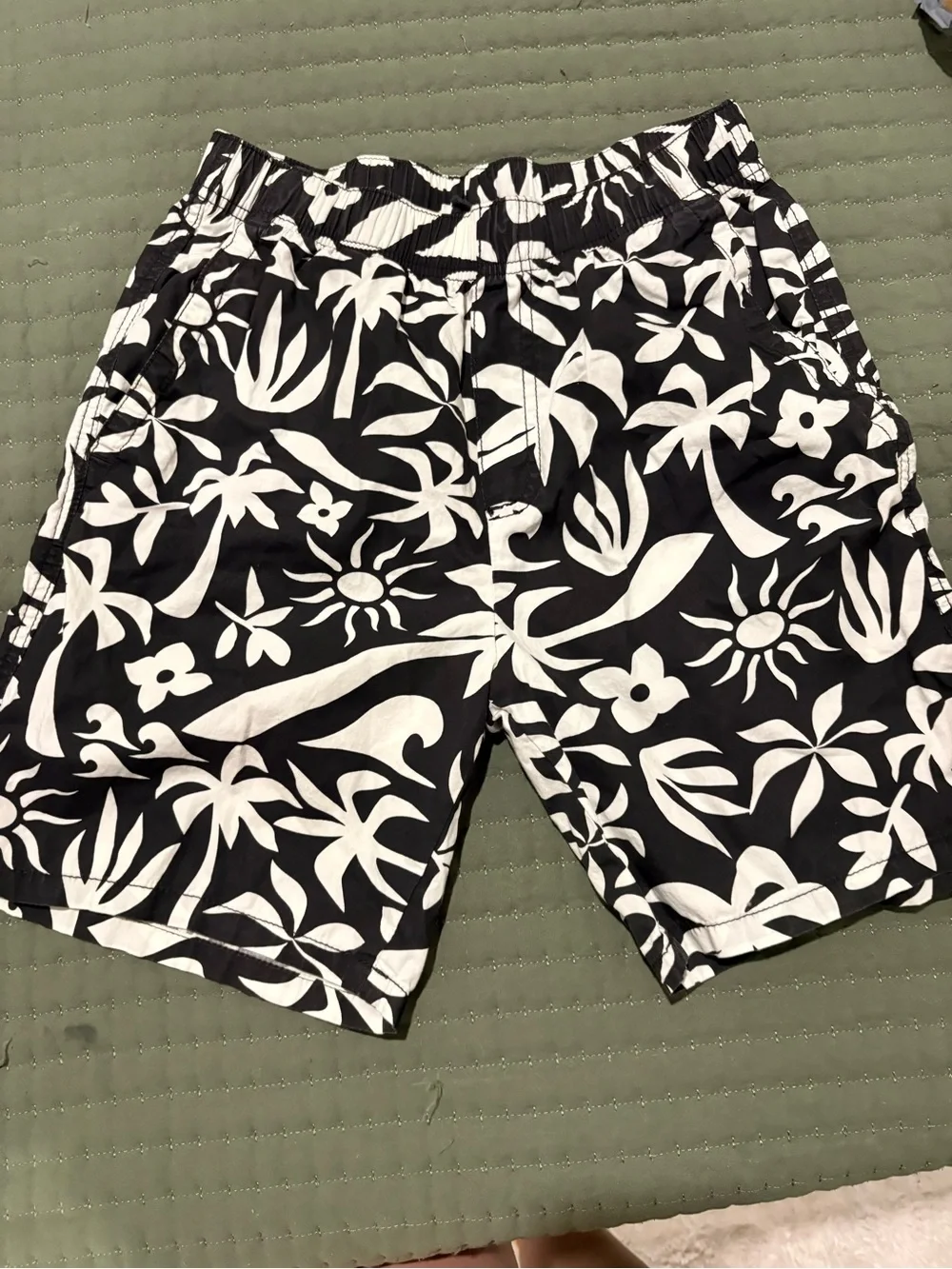 H&M Black and White Tropical Swim Trunks